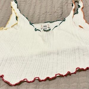 BDG Urban Outfitters cropped white tank with rainbow lettuce hem edge size M